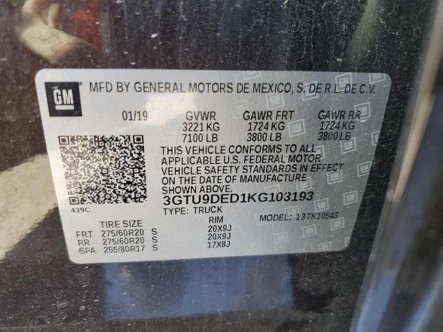 3GTU9DED1KG103193 | 2019 GMC SIERRA K15