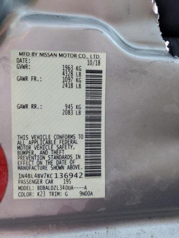 2019 NISSAN ALTIMA S - 1N4BL4BV7KC136942