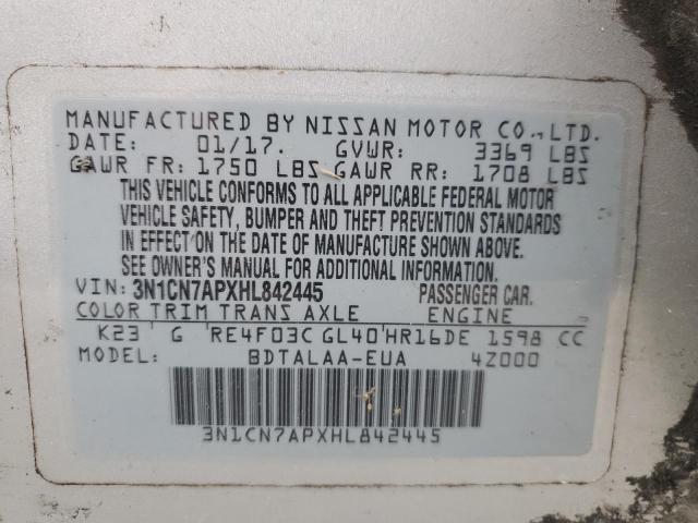 3N1CN7APXHL842445 | 2017 Nissan versa s