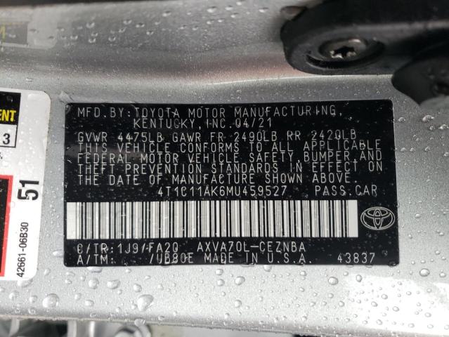 4T1C11AK6MU459527 | 2021 TOYOTA CAMRY LE