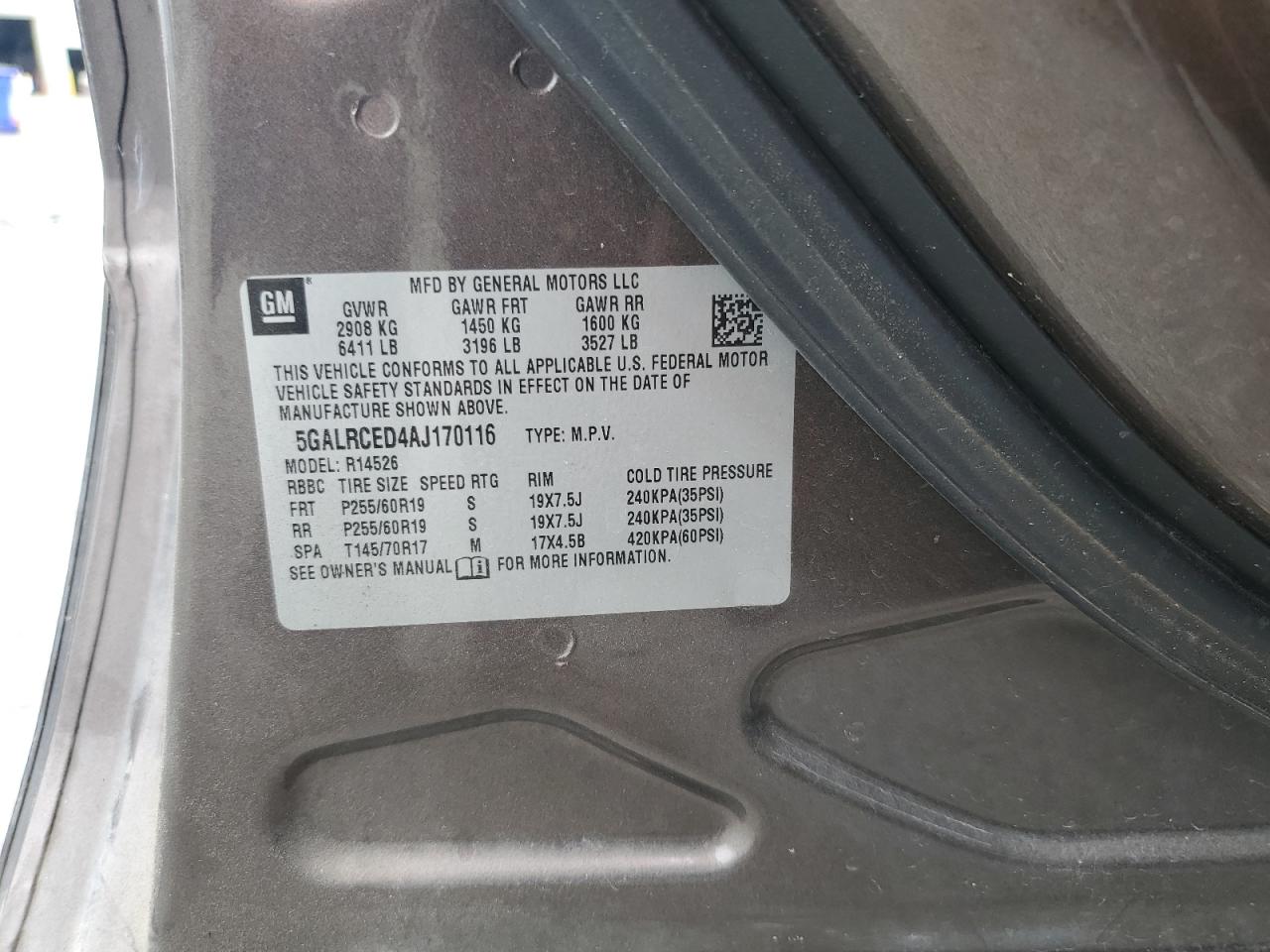 5GALRCED4AJ170116 2010 Buick Enclave Cxl