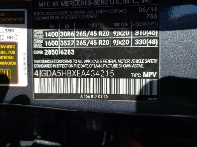 VIN 4JGDA5HBXEA434215 2014 Mercedes-Benz ML-Class, ... no.12