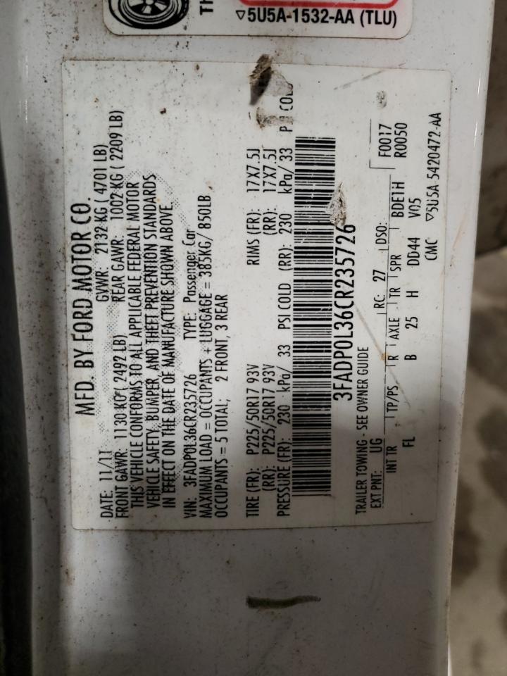 3FADP0L36CR235726 2012 Ford Fusion Hybrid