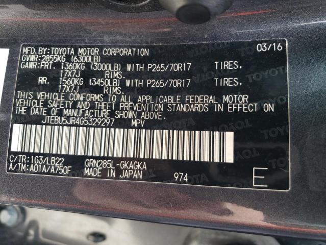 JTEBU5JR4G5329297 Toyota 4runner Sr5/sr5 Premium
