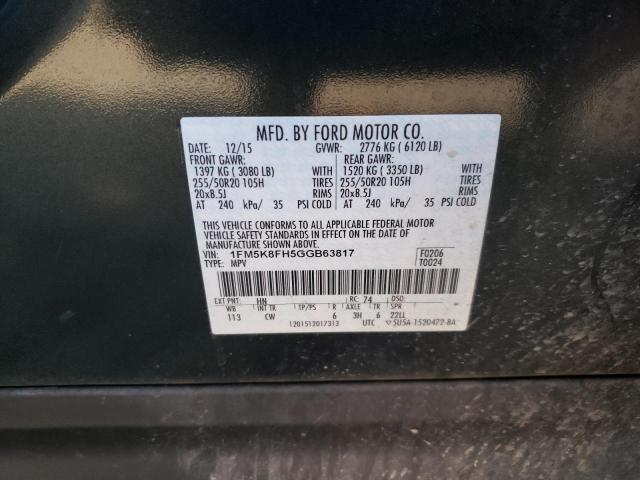 2016 FORD EXPLORER L - 1FM5K8FH5GGB63817