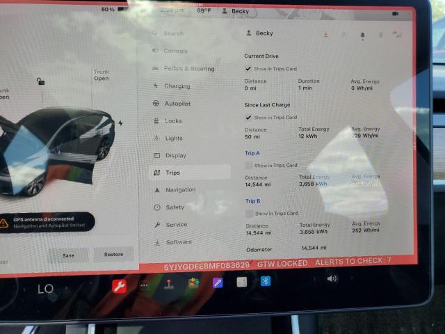 5YJYGDEE8MF083629 | 2021 TESLA MODEL Y