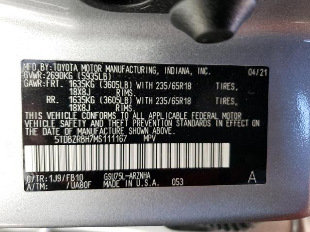 VIN 5TDBZRBH7MS111167 2021 Toyota Highlander, L no.14