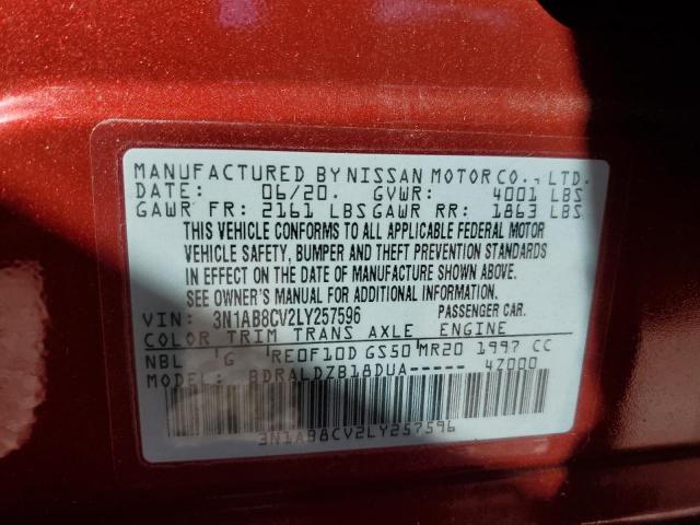 3N1AB8CV2LY257596 Nissan SENTRA SV