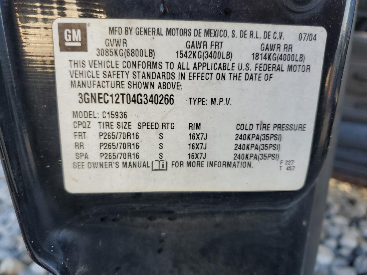 3GNEC12T04G340266 2004 Chevrolet Avalanche C1500 3GNEC12T04G340266 2004 Chevrolet Avalanche C1500