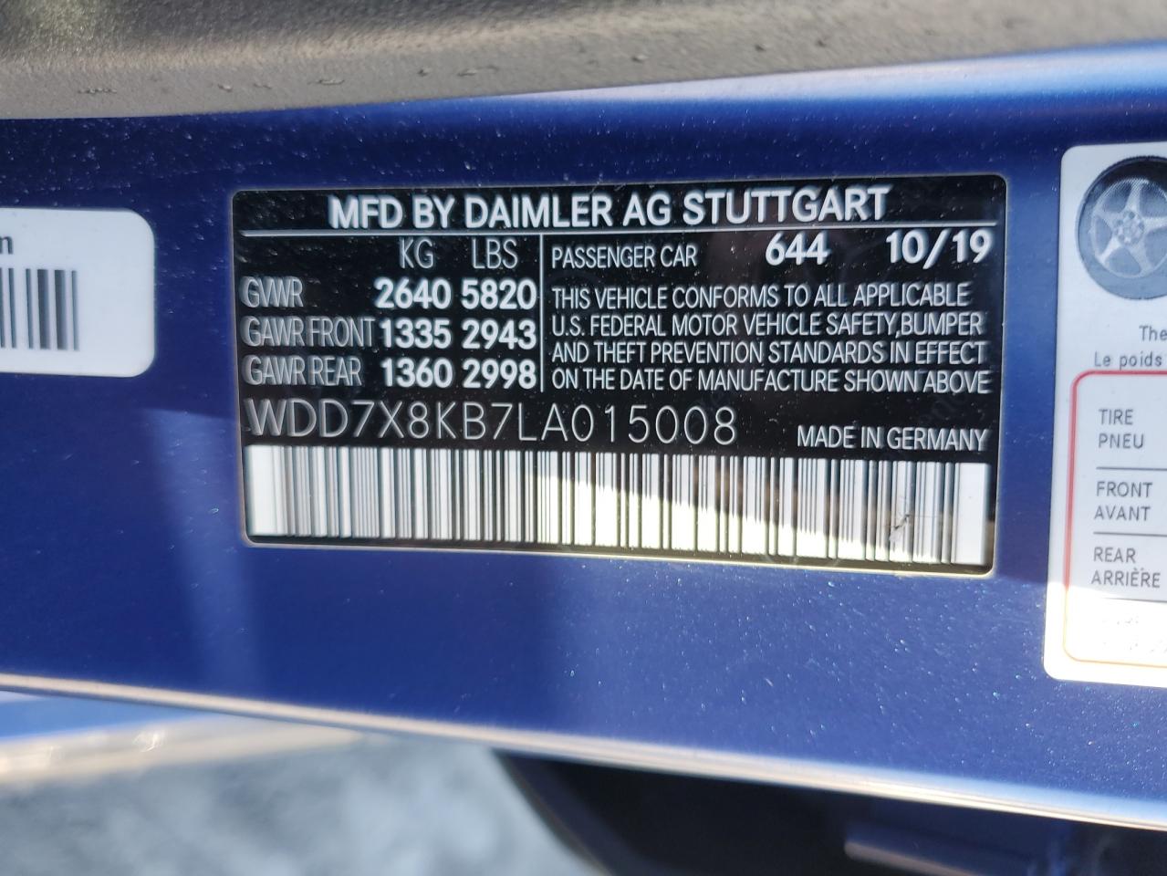 WDD7X8KB7LA015008 2020 Mercedes-Benz Amg Gt 63 S