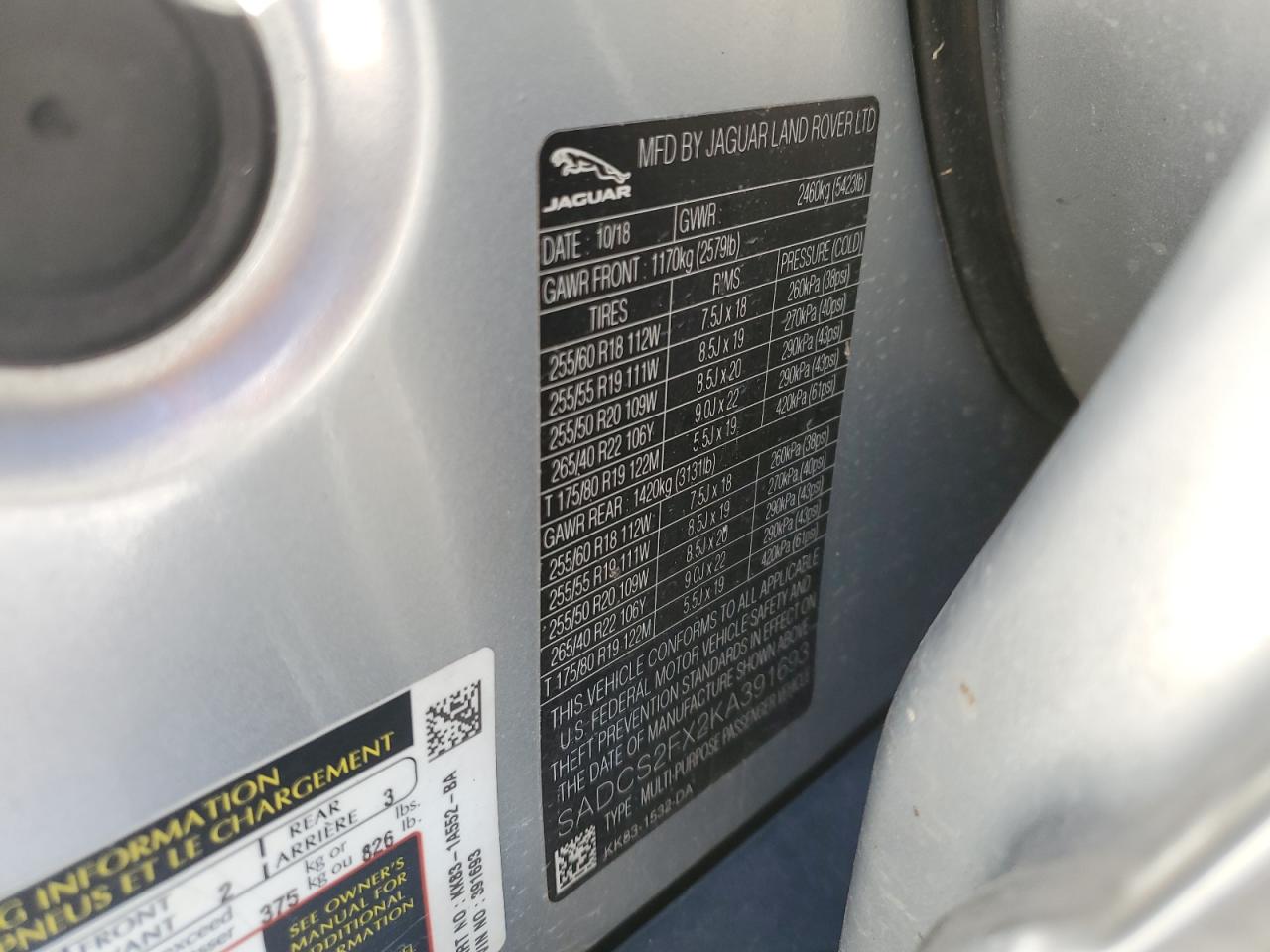 SADCS2FX2KA391693 2019 Jaguar F-Pace