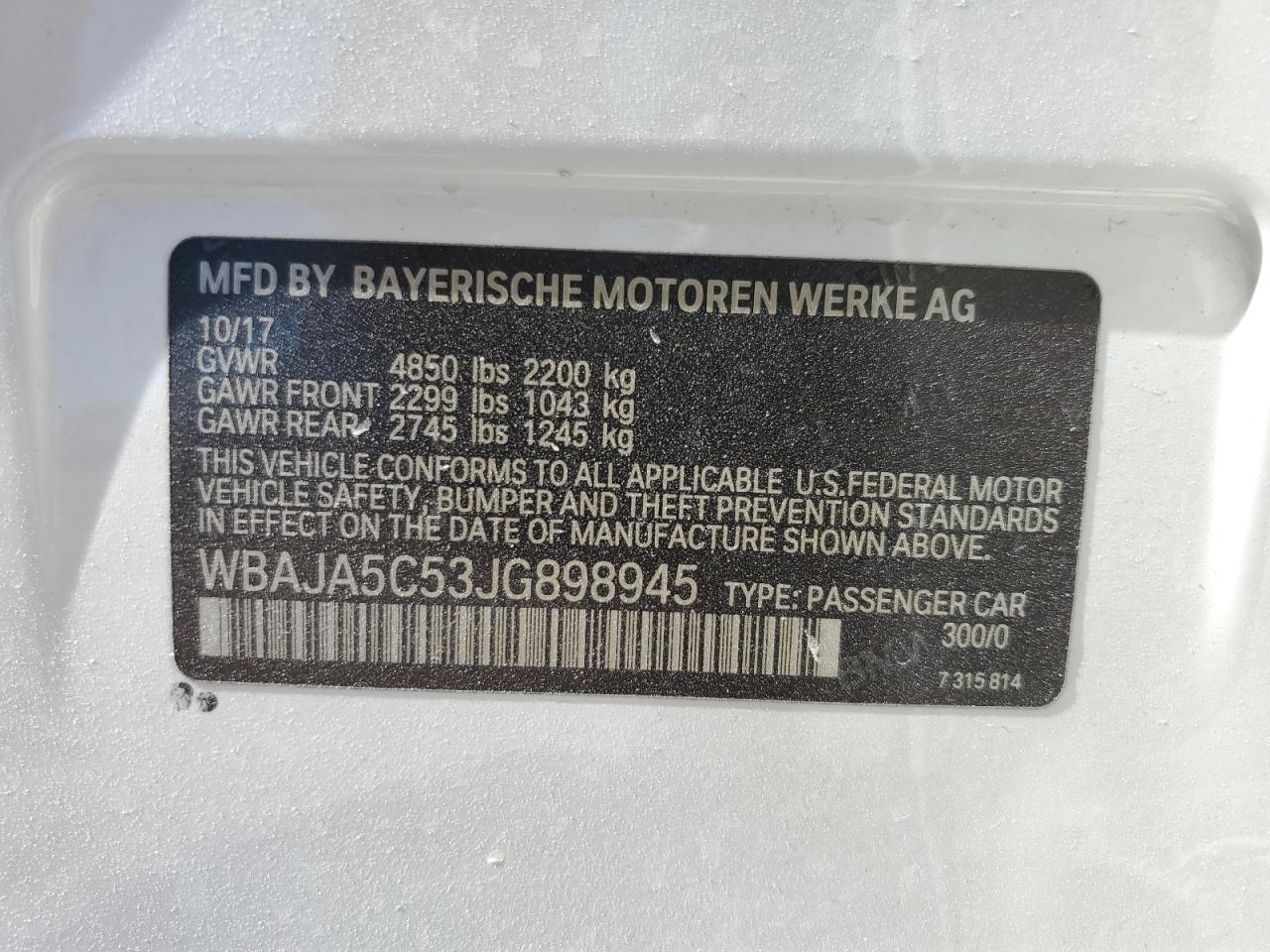 WBAJA5C53JG898945 2018 BMW 530 I