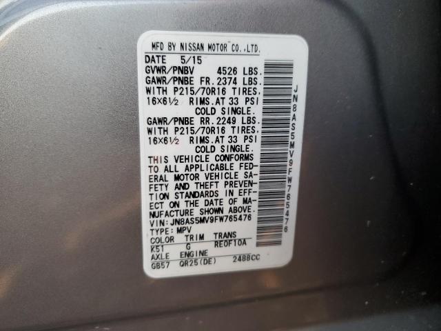 2015 Nissan Rogue Select S VIN: JN8AS5MV9FW765476 Lot: 74285553