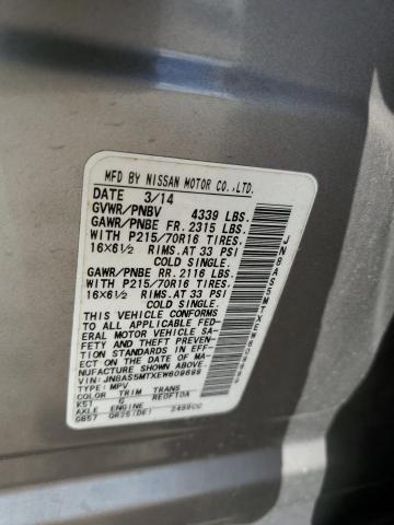 JN8AS5MTXEW609699 Nissan Rogue Select S