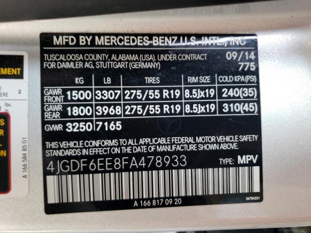 2015 Mercedes-Benz Gl 450 4Matic VIN: 4JGDF6EE8FA478933 Lot: 71108353