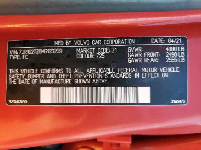 7JR102TZ0MG123239 Volvo S60 T5 Momentum