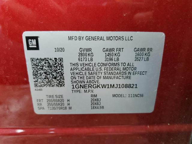 1GNERGKW1MJ108821 | 2021 CHEVROLET TRAVERSE L