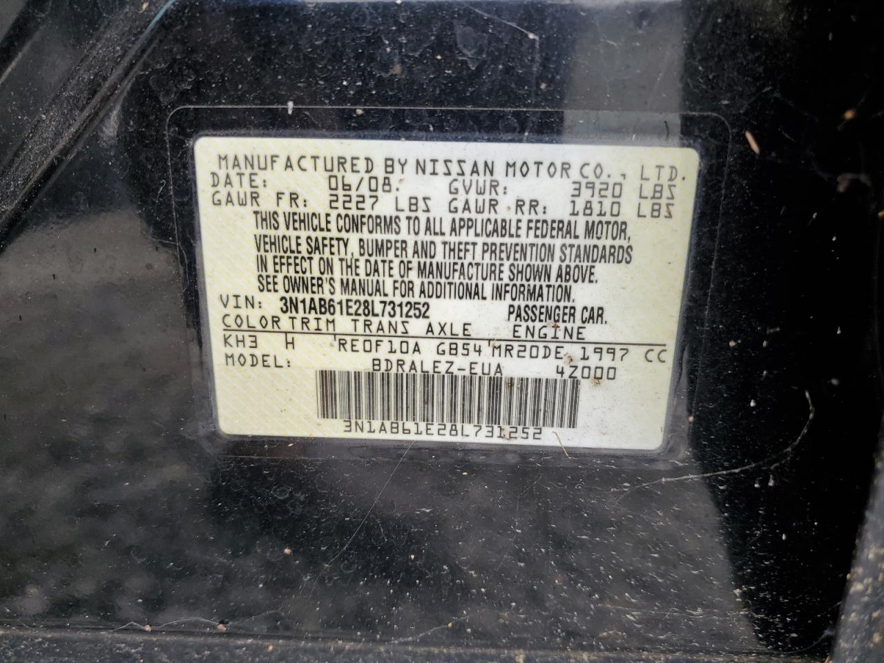 3N1AB61E28L731252 2008 Nissan Sentra 2.0