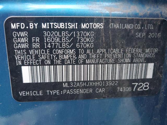 2017 MITSUBISHI MIRAGE GT ML32A5HJXHH013922
