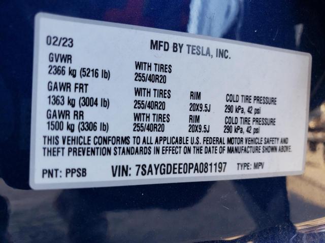 7SAYGDEE0PA081197 Tesla Model Y