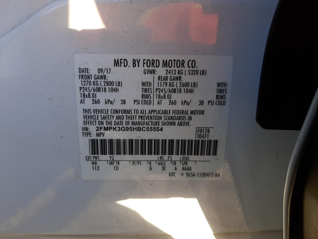 2fmpk3g95hbc55554 2FMPK3G95HBC55554 2017 Ford Edge Se