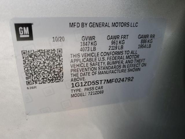 2021 CHEVROLET MALIBU LT - 1G1ZD5ST7MF024792