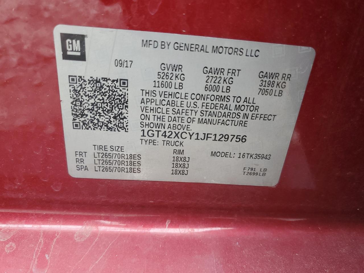 1GT42XCY1JF129756 2018 GMC Sierra K3500 Slt