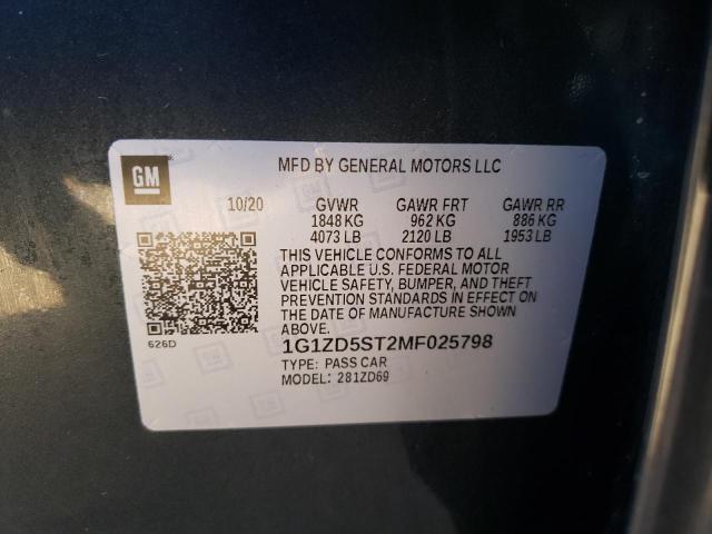 2021 CHEVROLET MALIBU LT - 1G1ZD5ST2MF025798