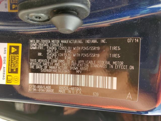 VIN 5TDYKRFHXES037849 2014 Toyota Highlander, Limited no.13