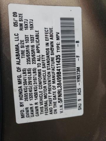 2009 Honda Odyssey Ex VIN: 5FNRL38499B411435 Lot: 80896873