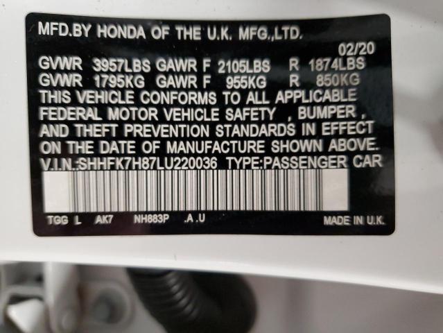 SHHFK7H87LU220036 Honda CIVIC EXL