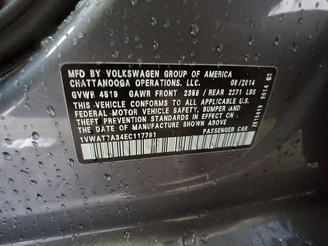 1VWAT7A34EC117791 2014 Volkswagen Passat S 1VWAT7A34EC117791 2014 Volkswagen Passat S