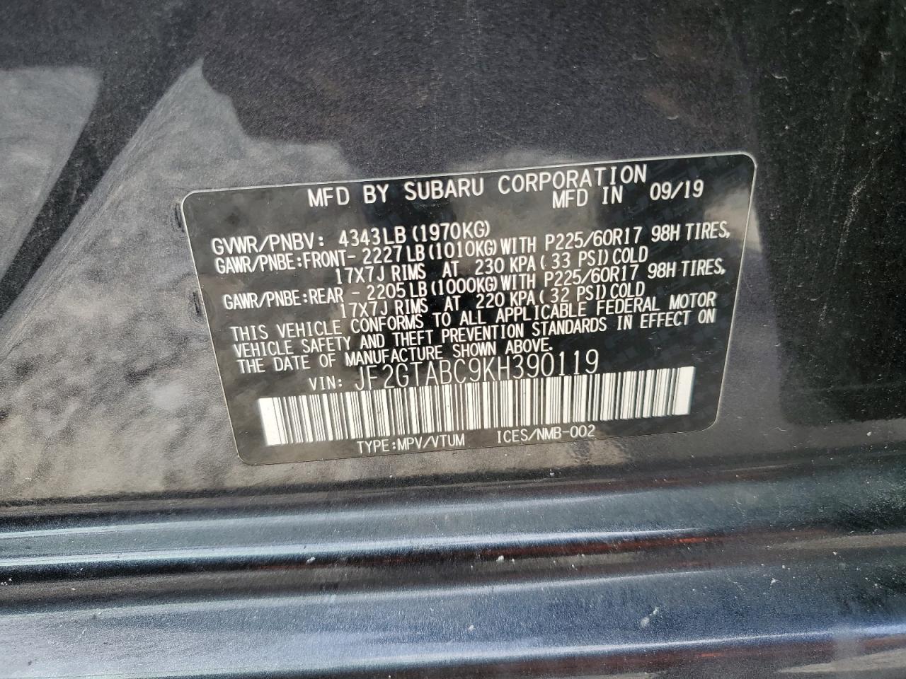 JF2GTABC9KH390119 2019 Subaru Crosstrek