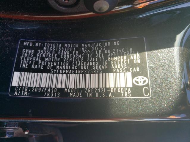 5YFDPMAE4NP325875 | 2022 Toyota corolla l