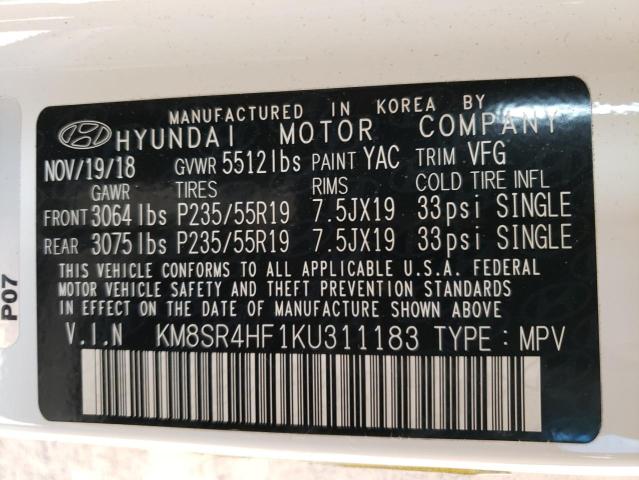 2019 HYUNDAI SANTA FE X - KM8SR4HF1KU311183