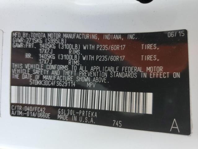 5TDKK3DC4FS629114 Toyota SIENNA LE