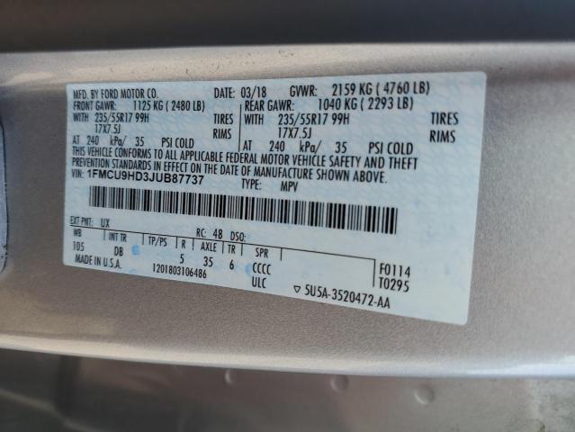 1FMCU9HD3JUB87737 Ford ESCAPE SEL