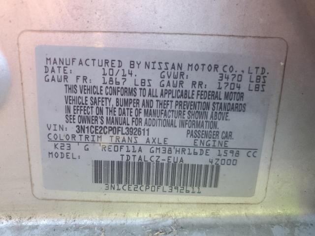 3N1CE2CP0FL392611 Nissan Versa Note S