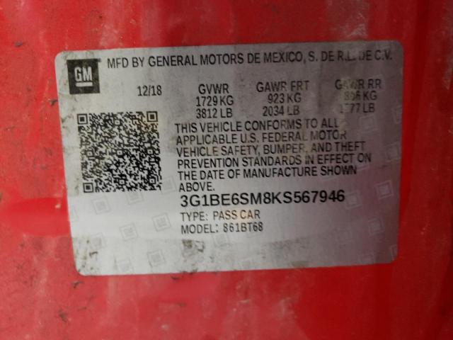 2019 CHEVROLET CRUZE LT - 3G1BE6SM8KS567946