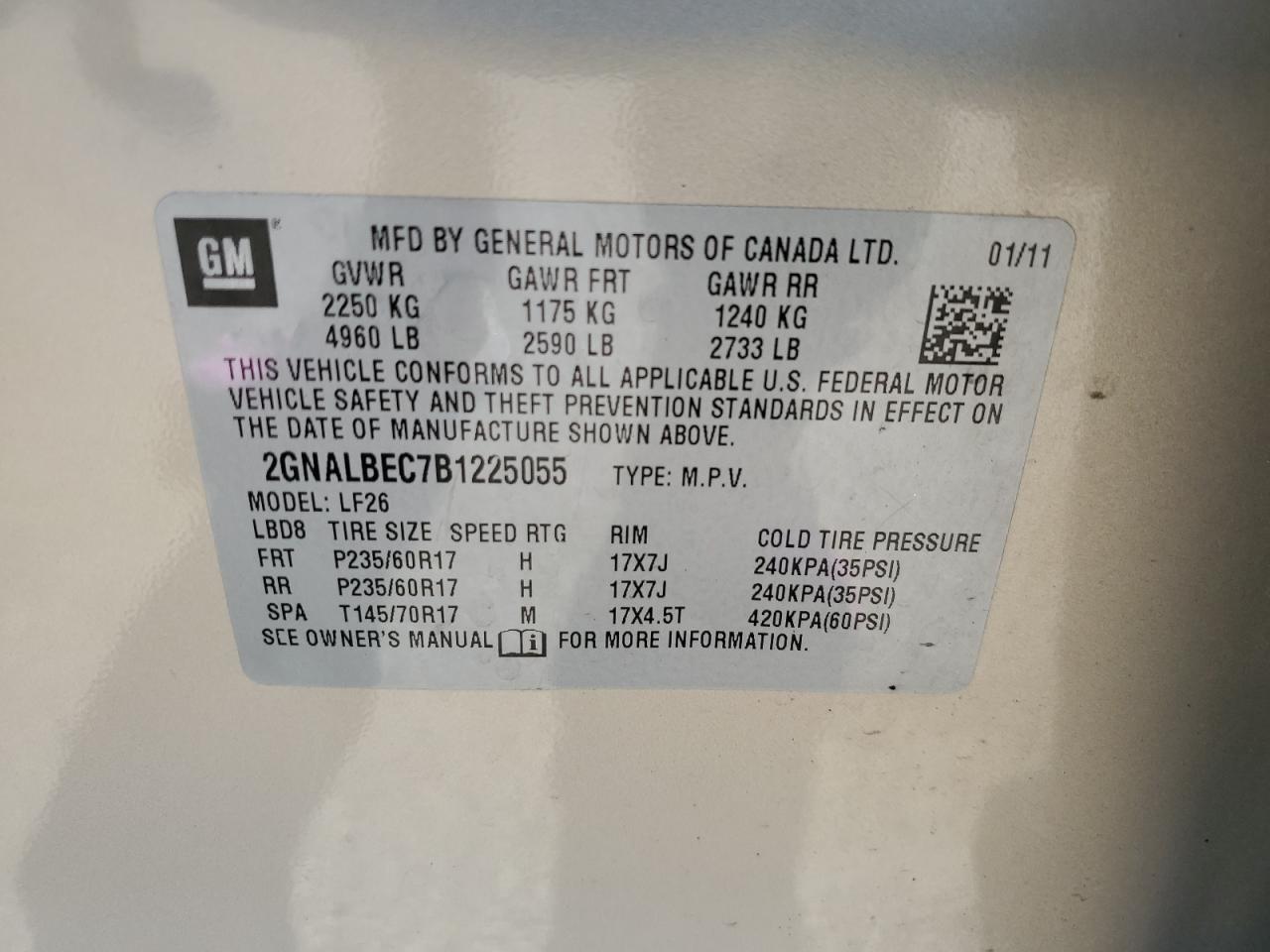 2GNALBEC7B1225055 2011 Chevrolet Equinox Ls 2GNALBEC7B1225055 2011 Chevrolet Equinox Ls