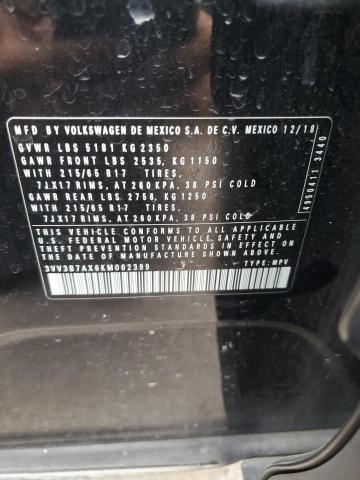 3VV3B7AX6KM062399 Volkswagen Tiguan SE 10