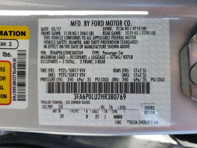 3FA6P0LU2HR380769 Ford Fusion Se Hybrid