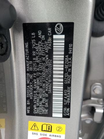 58ABZ1B11KU002852 Lexus ES350 ES 350 12