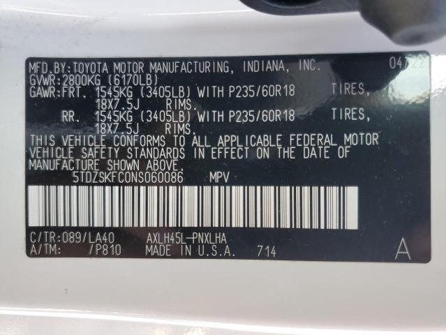 5TDZSKFC0NS060086 | 2022 TOYOTA SIENNA LIM