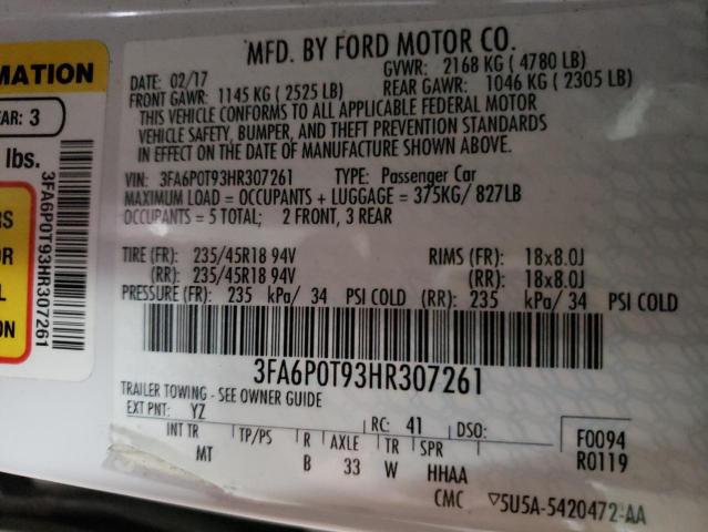 2017 FORD FUSION SE - 3FA6P0T93HR307261