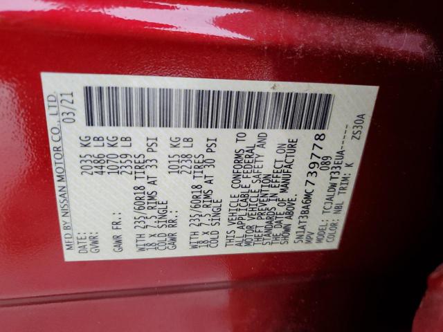5N1AT3BA6MC739778 Nissan ROGUE SV