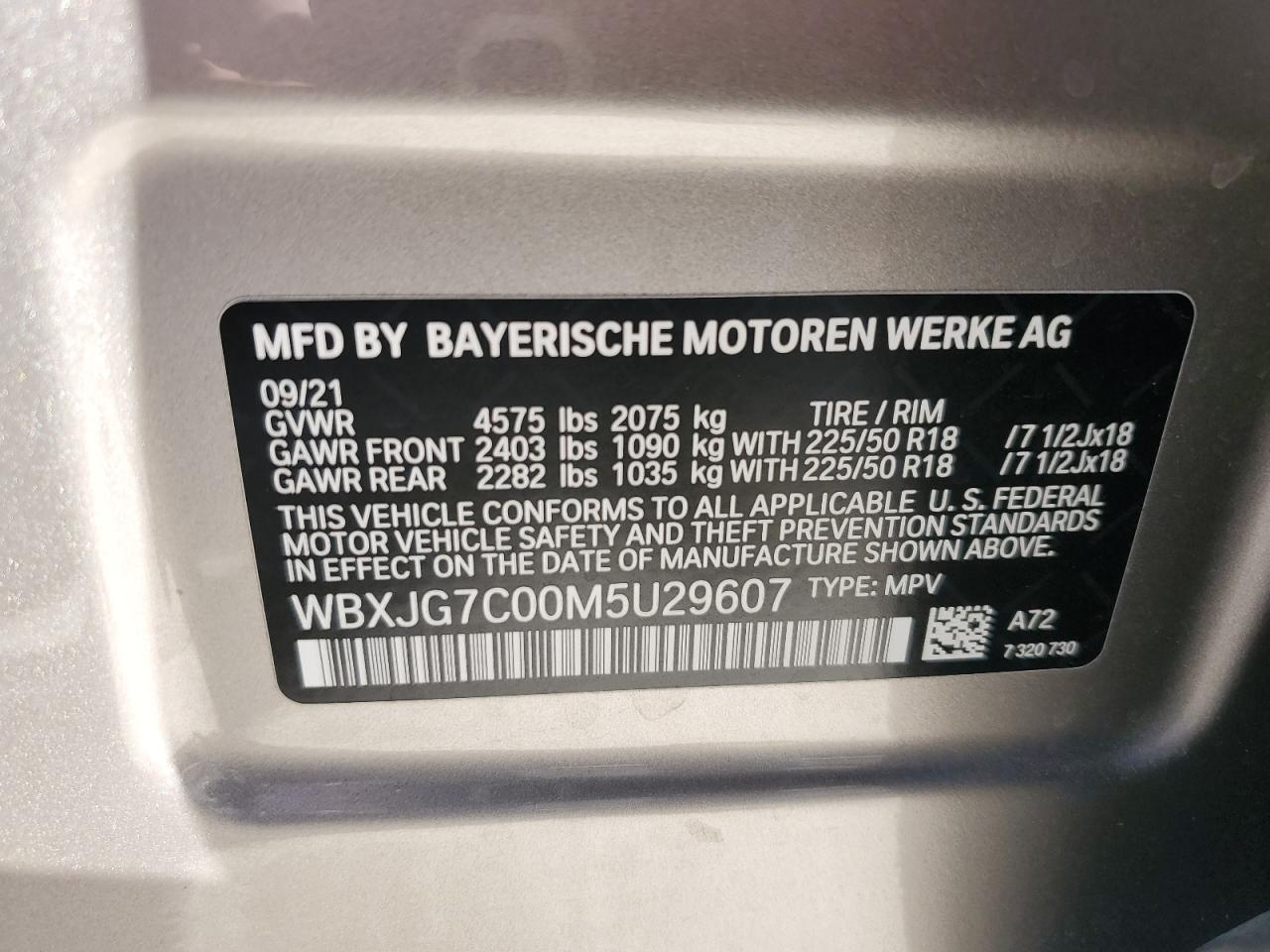 WBXJG7C00M5U29607 2021 BMW X1 Sdrive28I