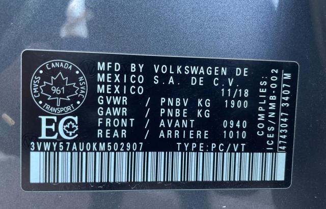 2019 VOLKSWAGEN GOLF SPORT - 3VWY57AU0KM502907