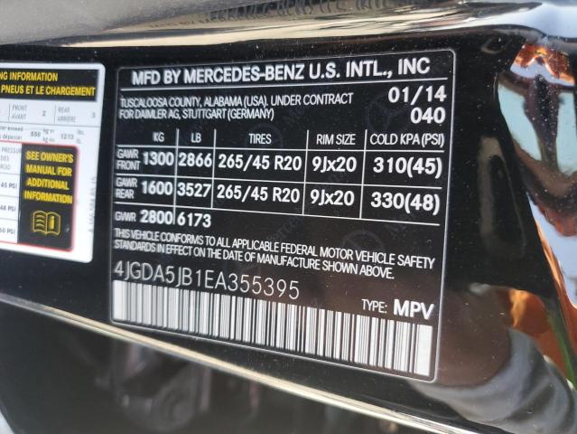 VIN 4JGDA5JB1EA355395 2014 Mercedes-Benz ML-Class, 350 no.13