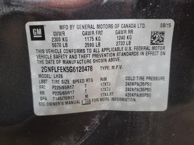 2GNFLFEK5G6120478 | 2016 CHEVROLET EQUINOX LT